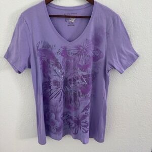 Just My Size Hanes Top Lavender Women's 1X 16W Plus Tee Glitter Floral Butterfly